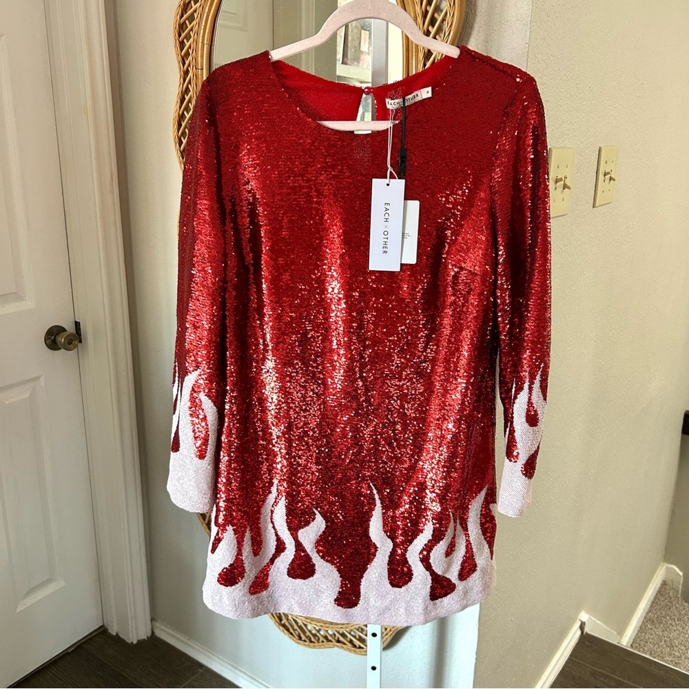 Each Other Paris / NWT Fire Sequined Mini Cocktail Dress Red White